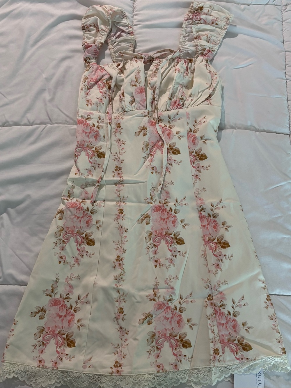 Girls' Floral Cream Sundress with Pink Rose Print